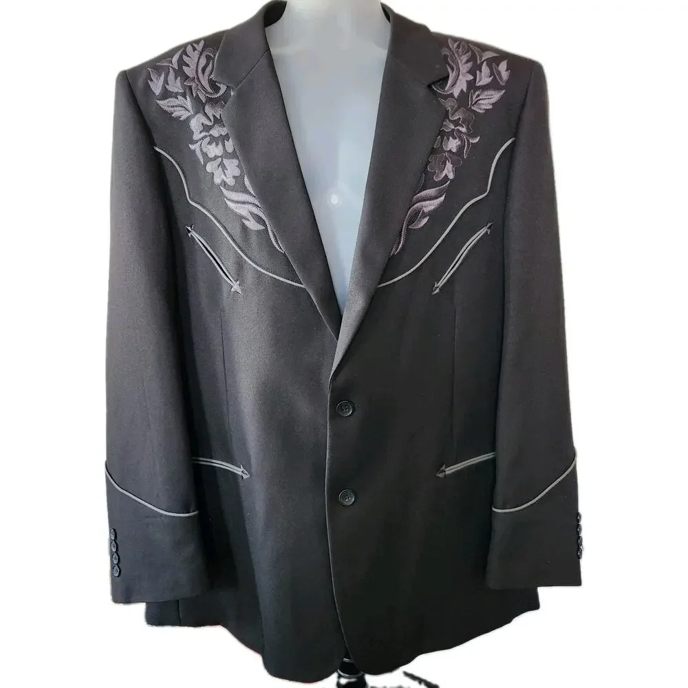 Scully Western Blazer Smile Pockets Mens Sz 48 Embroidered Rodeo Vented Jacket